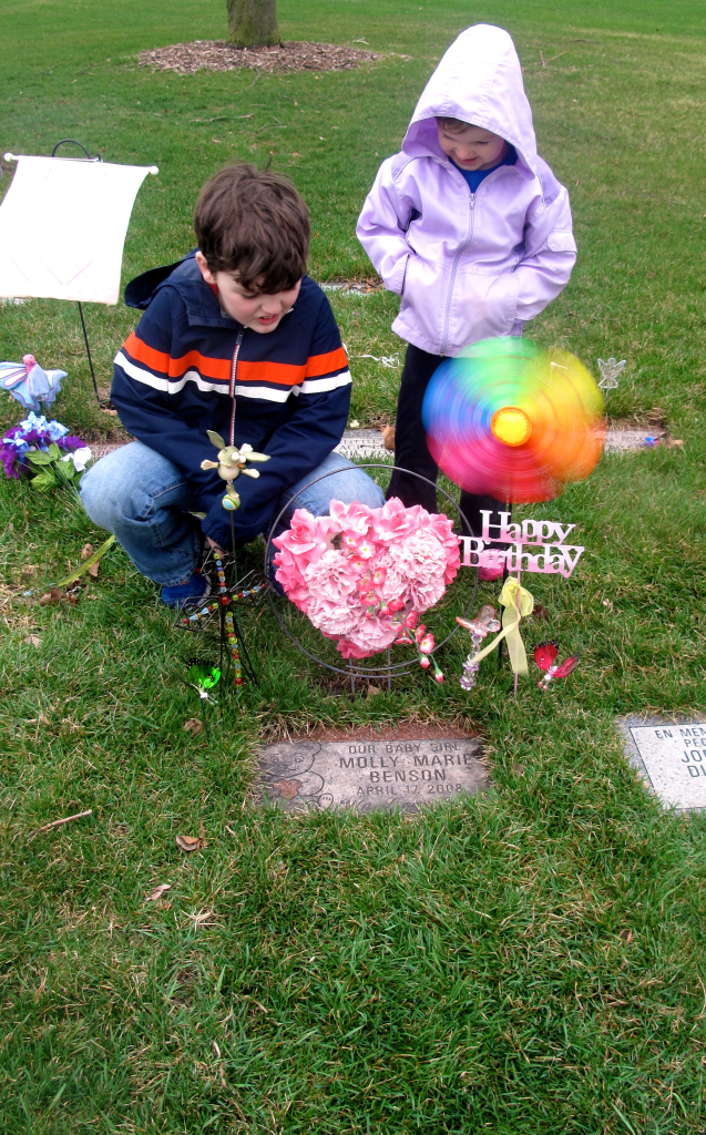 Kids looking at Molly's Grave - April 2014